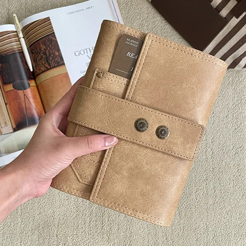 Vintage A6 Refillable Notebook, Soft Leather Traveler's Journal Retro Brown Writing Notes Minimalist Brown Diary for Women Men