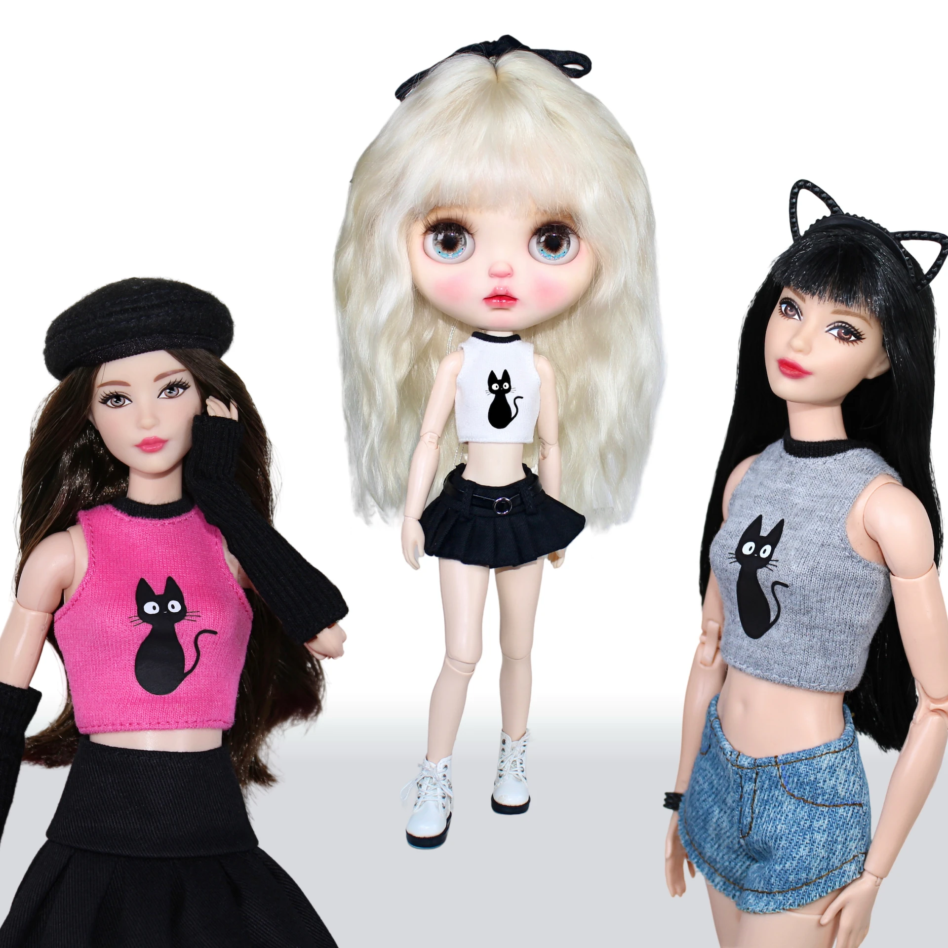

1/6 doll clothes / cat T shirt white pink top clothing outfit for 1/6 blyth OB ST FR BB doll / girls toys