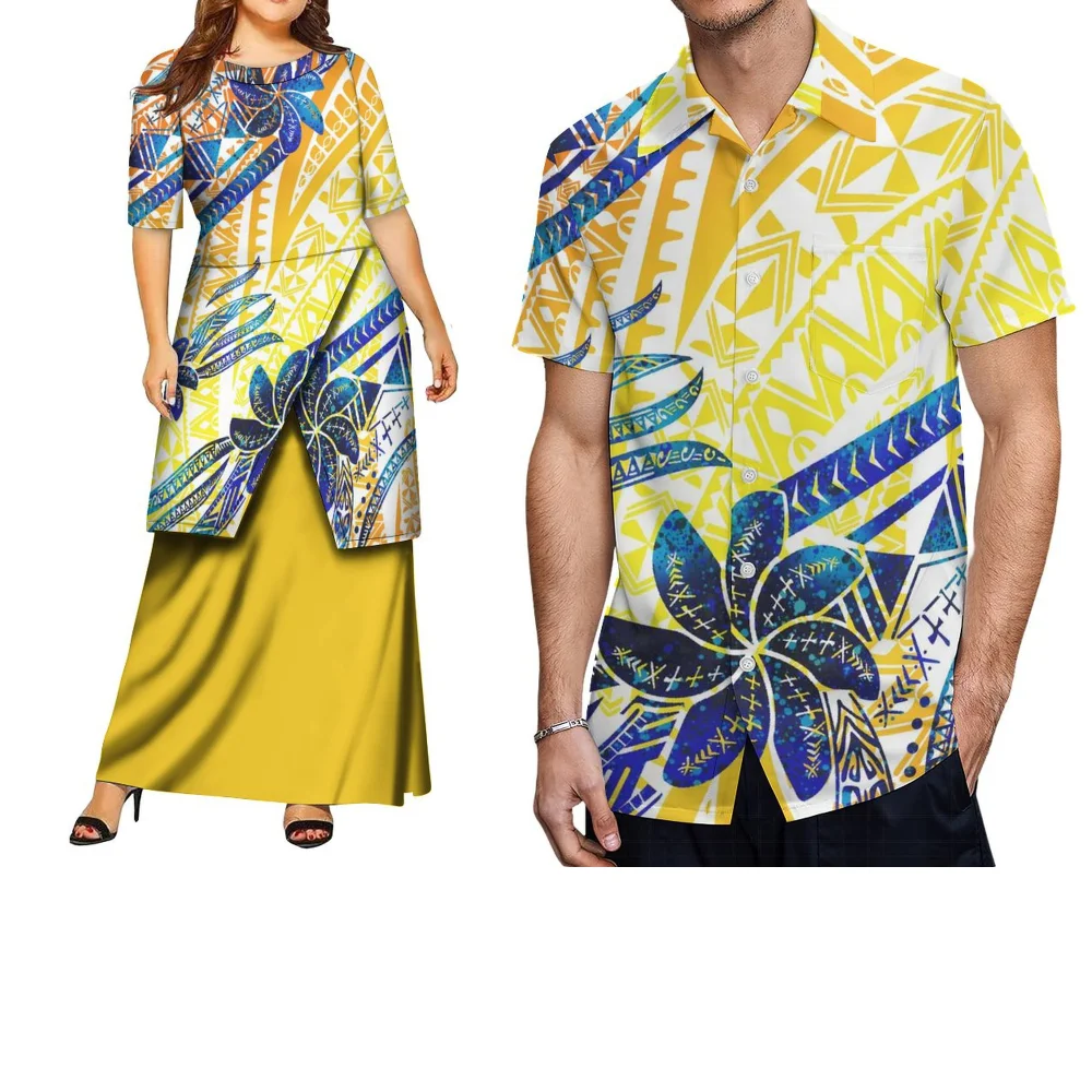 Wzór w stylu hawajskim Polinezyjska letnia impreza Personalizowane stroje dla par Luźna sukienka damska Pletasi Koszula męska z kieszeniami