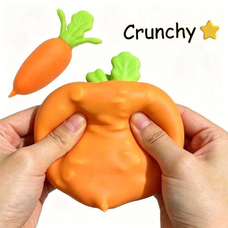 Crunchy Carrot Stress Ball Fidget Toy Carrot Squishy Toy Round Blocks Filled ASMR Anti Stress Release Hand Relax Gift Toy