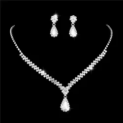 BLIJERY Fashion Waterdrop Bridal Jewelry Sets for Women Rhinestones V Shape Choker Necklace Earrings Sets Wedding Jewelry Set