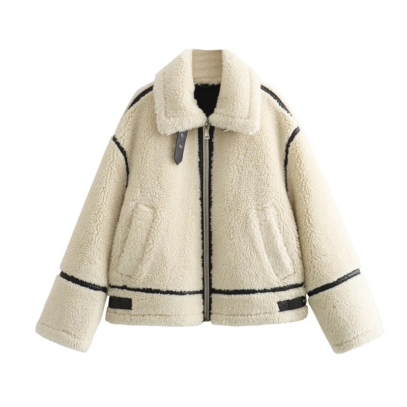 Style Sheep Fur Fleece Jacket Autumn/winter Warm Comfortable Slimming Jacket Motorcycle Clip-on Leather Coat