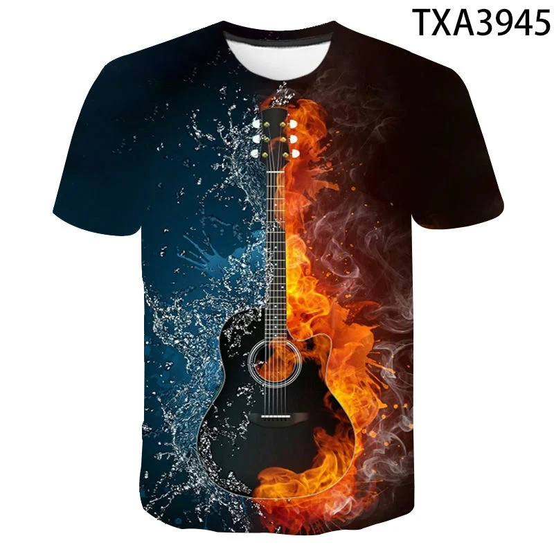 

Summer Fashion 3D T Shirts Men Women Children Hip Hop Flame Guitar Print Streetwear Music Tops Boy Girl Kid T-shirt Harajuku Tee