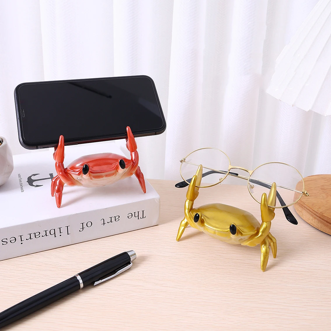 Mobile Phone Holder Cute Crab Shape Phone Desk Bracket Mount Lazy Creative Pen Eyeglasses Stand Chasing Drama Artifacts Ornament