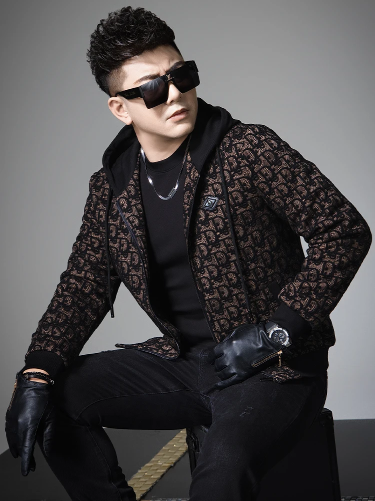 

Мужская утепленная куртка с капюшоном, роскошная, теплая, повседневная, с вышивкой, на молнии, приталенного кроя, осенне-зимняя, новая модель