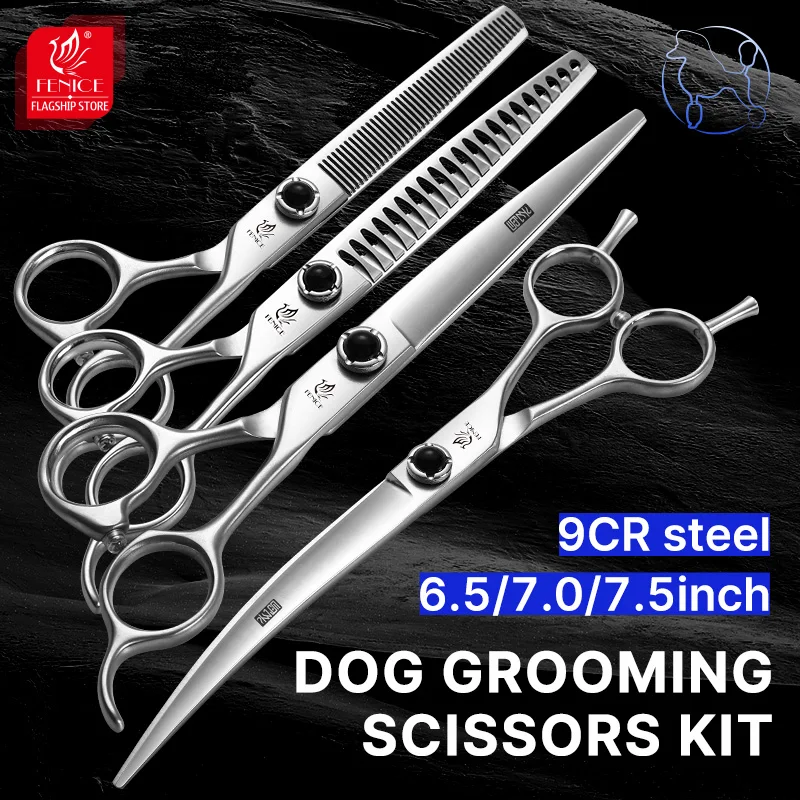 

Fenice Household 6.5/7.0/7.5 inch Stainless Steel Pet Grooming Scissors Shears Set Kit For Dog Trimming Accessories Tools