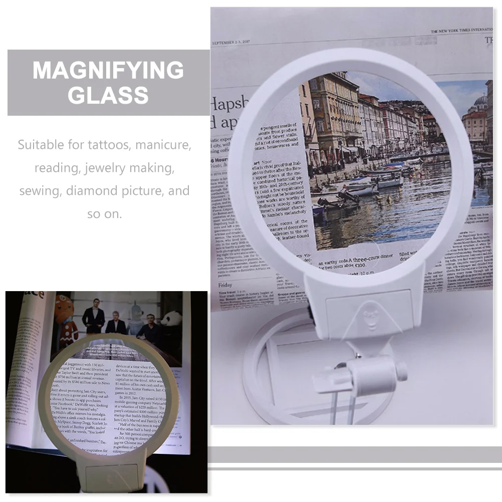 Craft Magnifying Glass with Light Glasses LED Magnifier Jewelry Holder Desk Cross Stitch Manicure Lamp