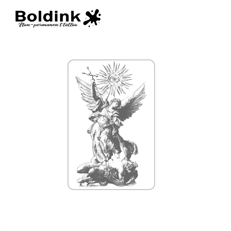 Archangel Michael Vanquishes The Demon Temporary Tattoo,Lasts To 15 Days New Technology Magic Waterproof Semi Permanent Sticker.