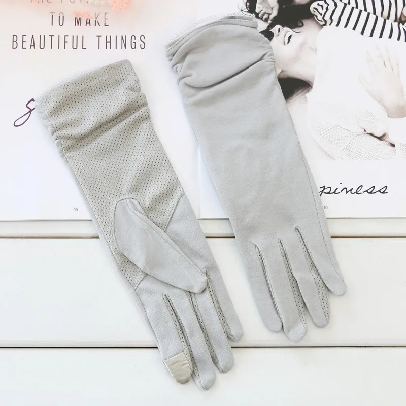 Women's Thin Cotton Extended Anti Slip Elastic Cycling Sun Shading Breathable Touch Screen Summer Driving Sun Protection Gloves