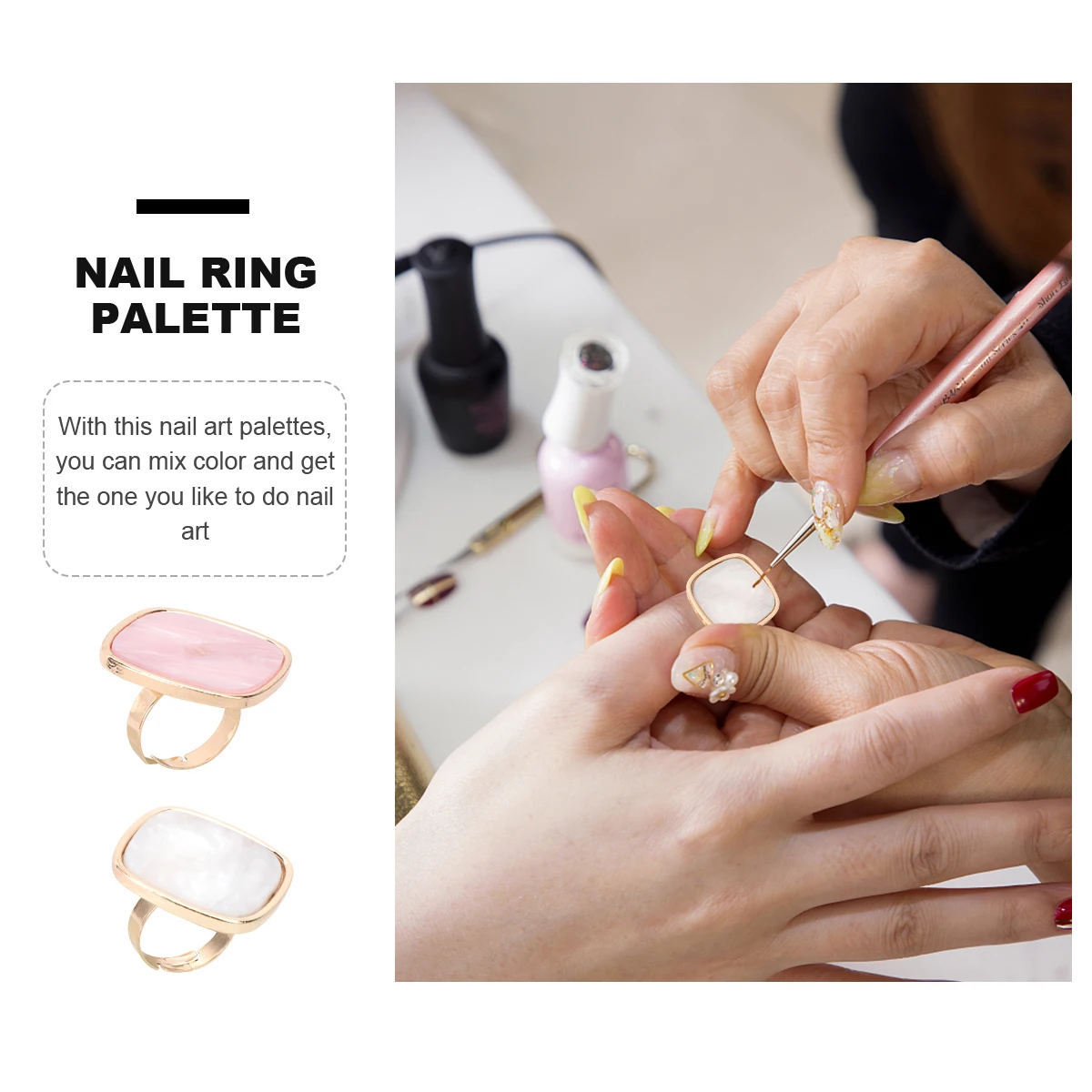 

2pcs Nail Art Color Mixing Ring Palette Mini Finger Plate For Party Salon Home Use Portable Kit Shell Marble