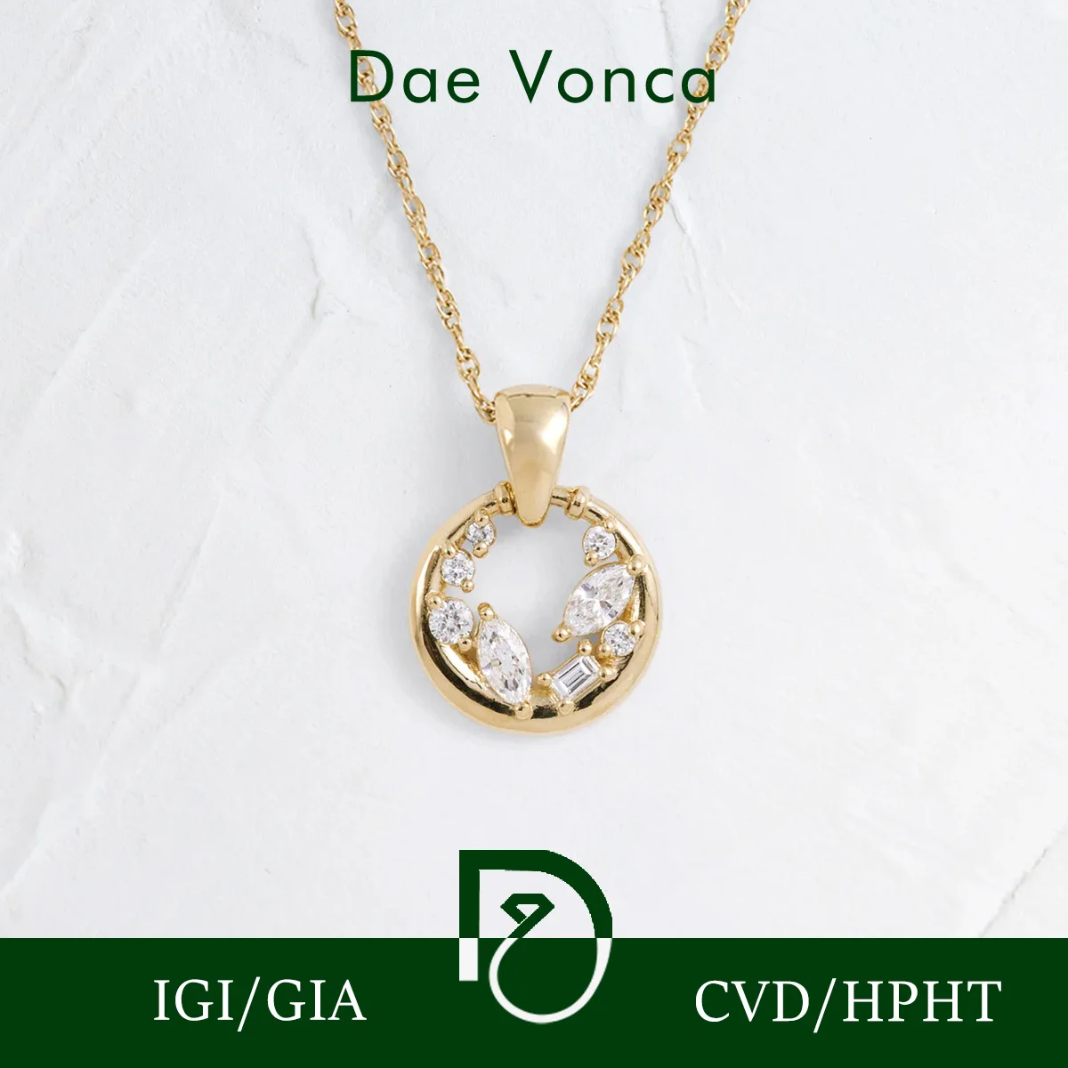 

Marquise & Round & Baquette Cut Hollow Circular Lab Diamond Necklace 9K/14K/18K Yellow Gold Luxury Lab Diamond Pendant Necklace