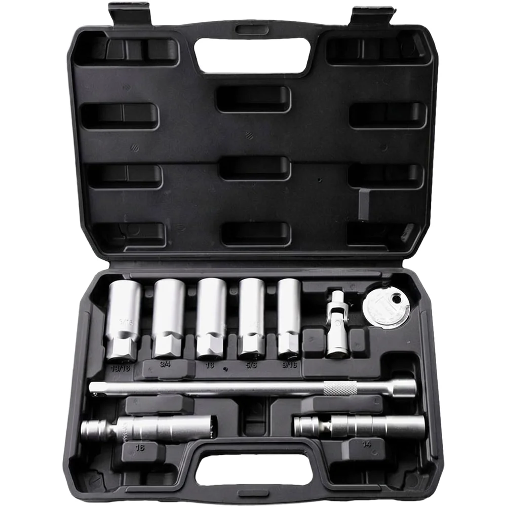 Chrome Vanadium Steel 10PC Spark Ignition Socket Set With Extension Bar 360 Degree Rotation Thin Wall Design For Deep Narrow For