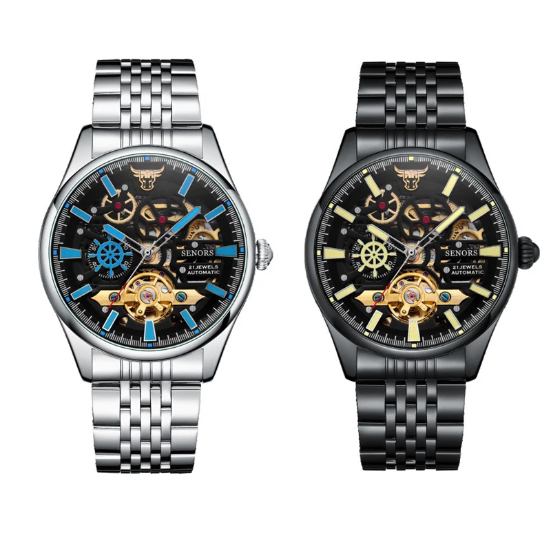 Bull Head Time Tourbillon Mechanical Skeleton Watch for Men Automatic Wristwatches Man Skeleton Luminous Waterproof Clock Reloj