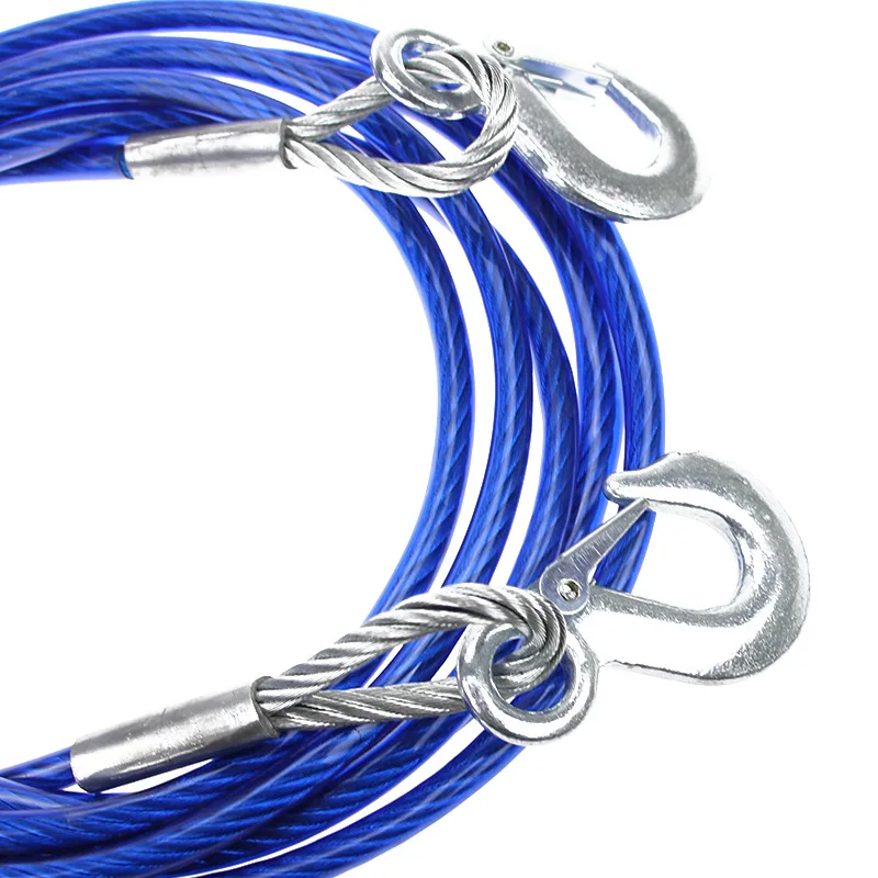 Blue Rubber Coated Tow Recovery Hook Rope 7 Ton 5Meter Heavy Duty Steel Wire Cable for Car Road Boat