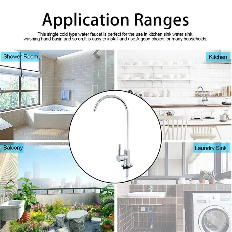 B62B-4 Set 1/4 Inch Stainless Steel Faucet Water Filter Tap For Kitchen Sink Rotation Faucet Fast Connection Drinking Water