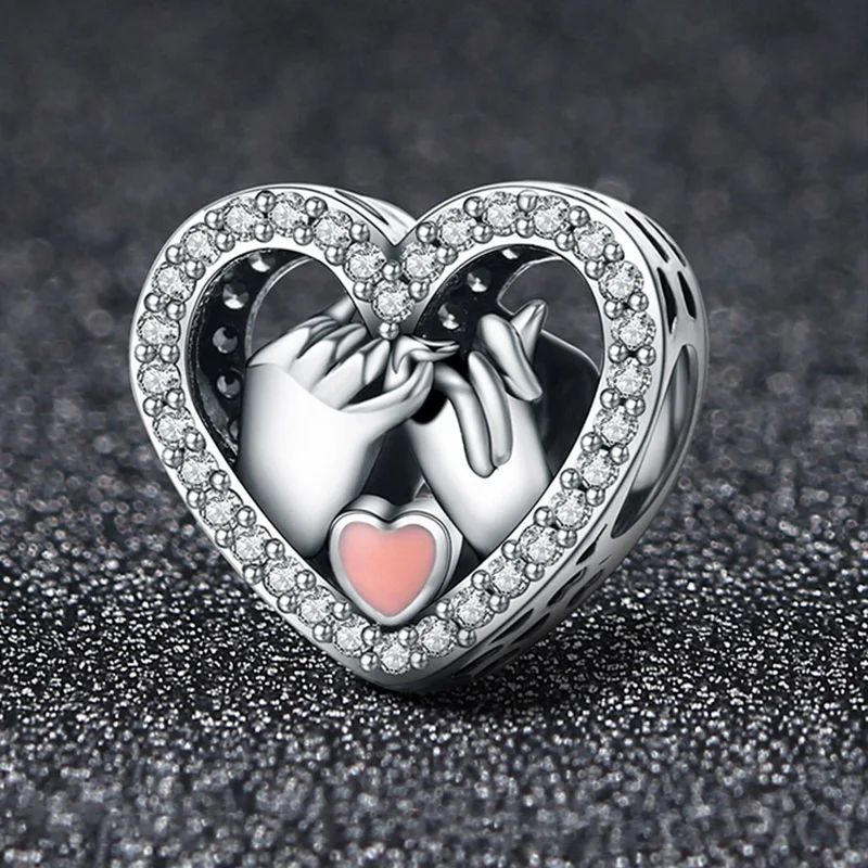 WOSTU Heart Shape Beads Charms 100% 925 Sterling Silver Fit Original Bracelet Pendants DIY Necklace Wedding Lover Jewelry image 2
