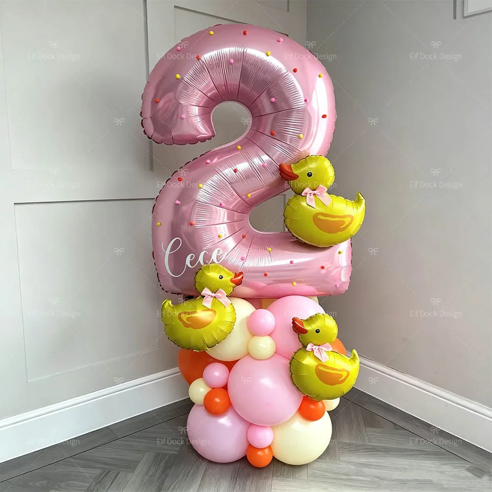 28Pcs Cartoon Cute Mini Duck Foil Balloon 40inch Pink Number 1-9 Balloon Suitable for Birthday Party Decor Baby Shower Gifts