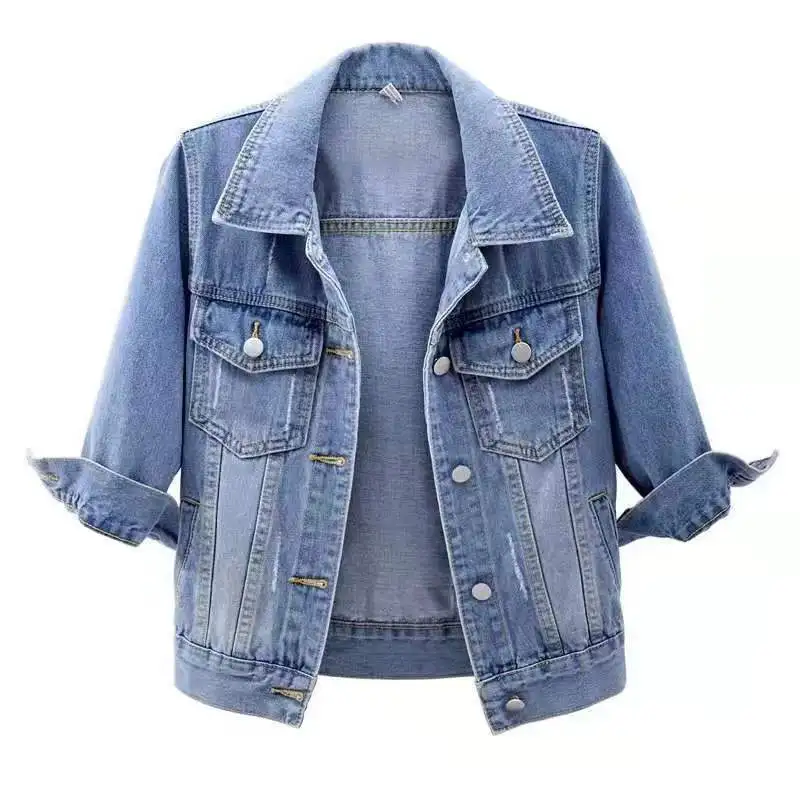 Women's Slim-fit Denim Coat Seven-point Sleeve Short Cardigan for Spring And Autumn All-match Top