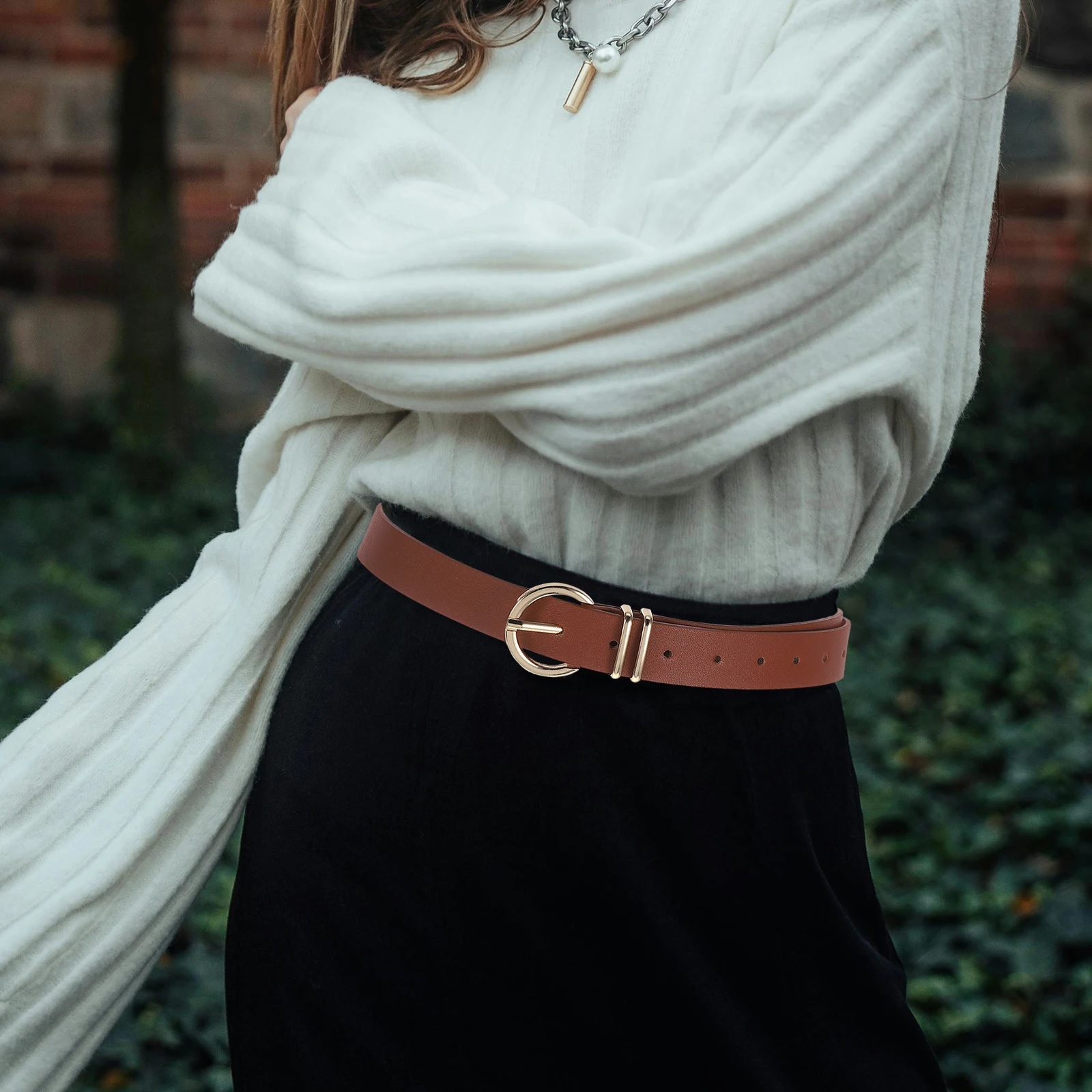 

Pu Waist Belts For Women Faux Fashion Dress Western Chic Thick O-Ring Buckle Belt Ladies Teen Girls School Uniform