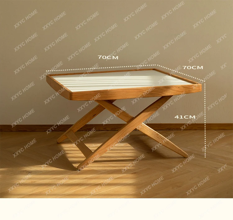X-S Leji coffee table,   solid wood rock slab square Japanese-style small apartment folding cherry wood edge table HG