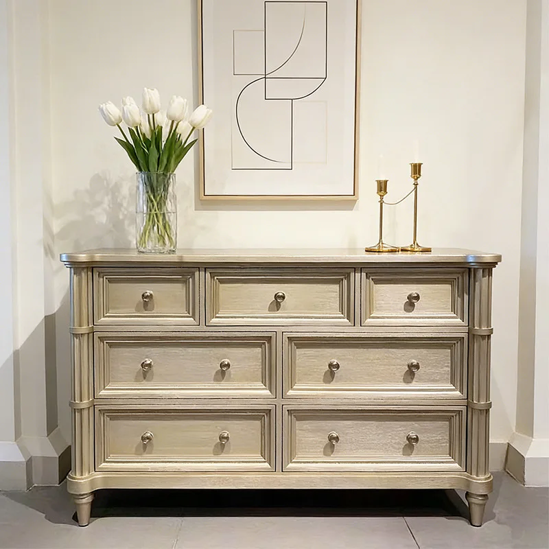 For American Modern Light Luxury Seven Drawer Chest Solid Wood Side Cabinet Mori Impression Art Decorative Locker for Porch