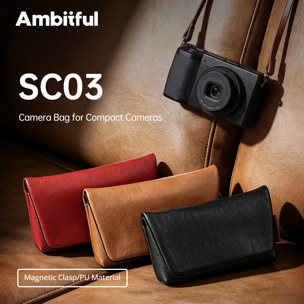 AMBITFUL SCO3 Camera Bag PU Leather Magnetic Clasp Storage Carrying Bag For Compact Camera For Leica Canon NIKON FUJI SONY