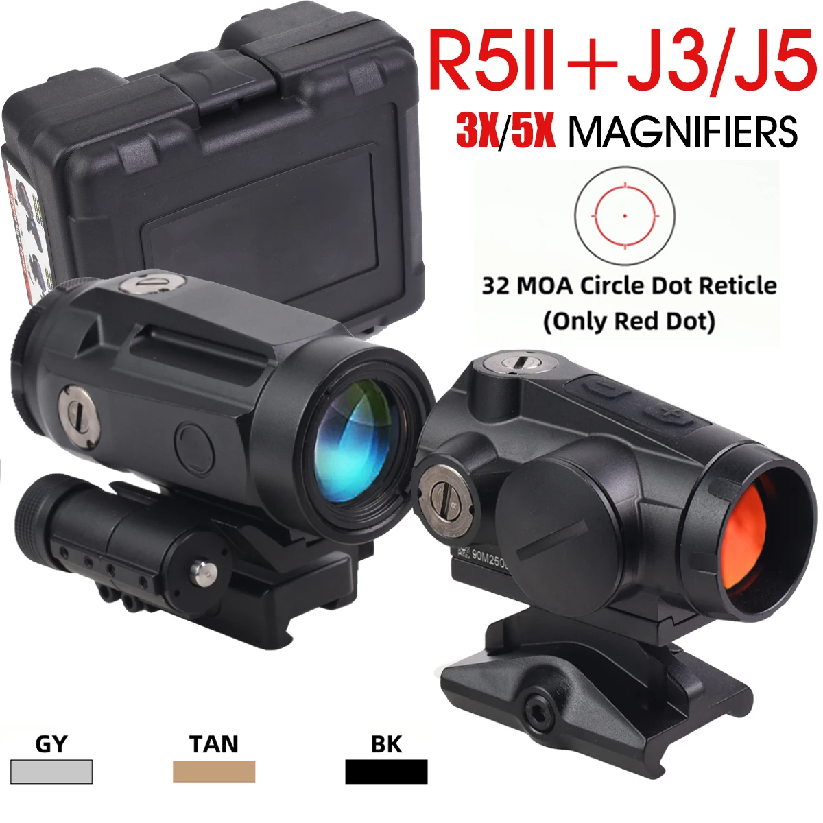 

Голографический прицел R5II с красной точкой и подсветкой, увеличители 3x/5x, тактический комбинированный комплект с откидным механизмом, рефлекторный прицел-коллиматор