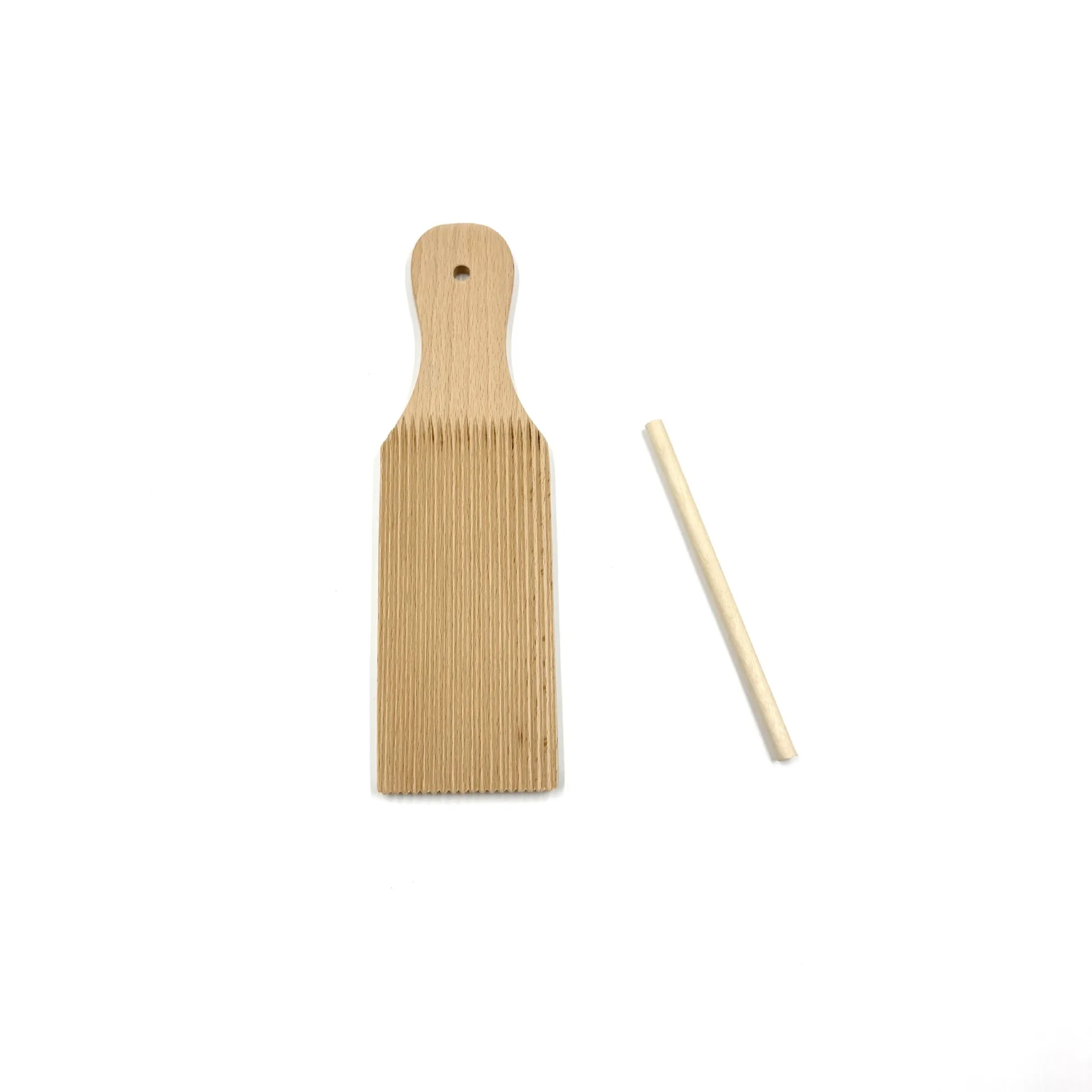 European Beech Wood Pasta Board with Rolling Stick, Natural Gnocchi Board for Homemade Pasta, No Paint No Wax