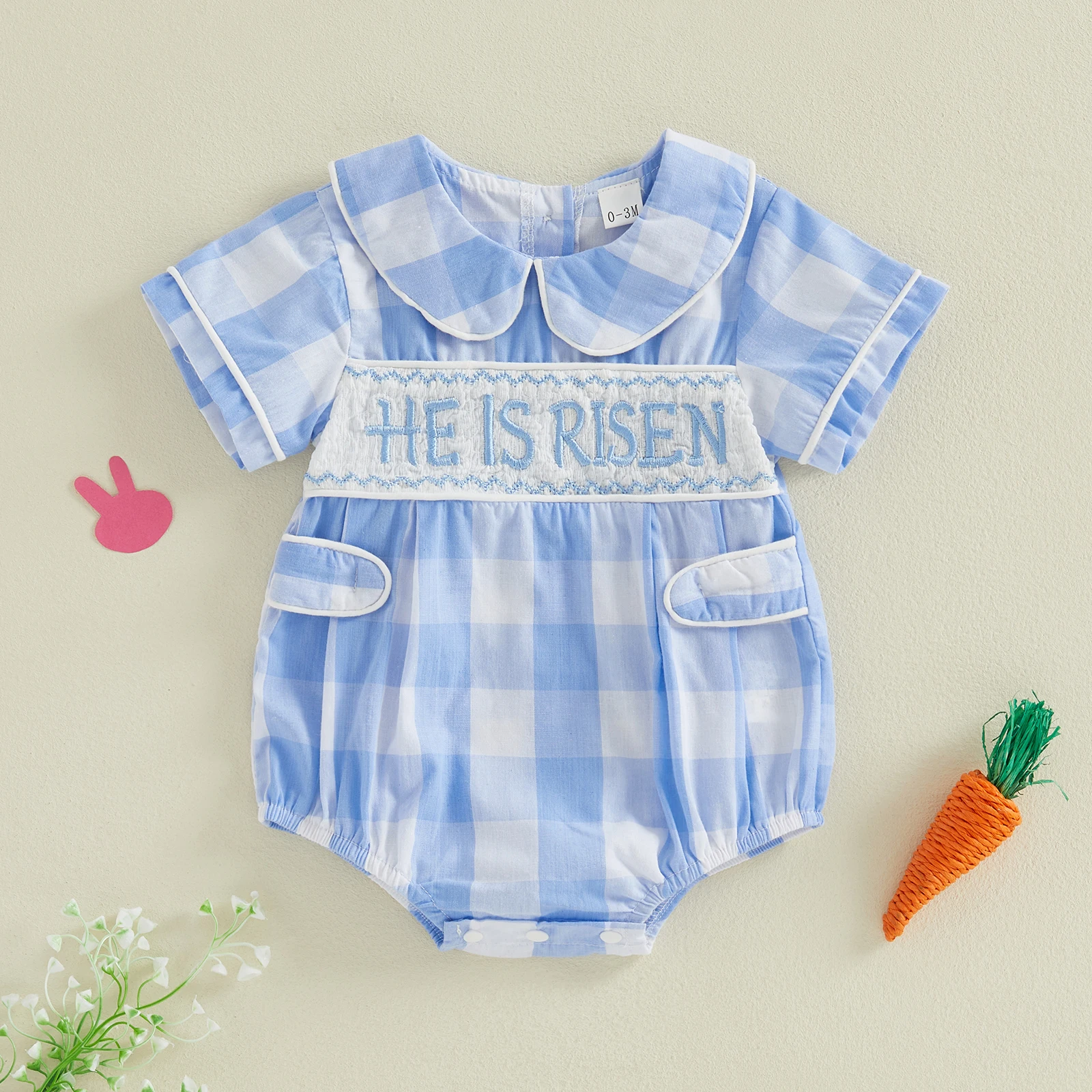 bebe-menino-pascoa-xadrez-macacao-moda-carta-bordado-boneca-colarinho-manga-curta-macacao