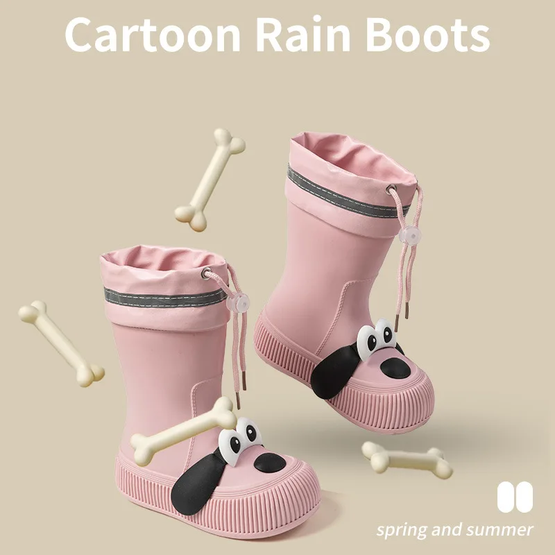 2025 New Cute Children's Rain Shoes Children's New Cute Cartoon Dog Outdoor Waterproof Four Seasons Plush PVC Soft Rain Boots