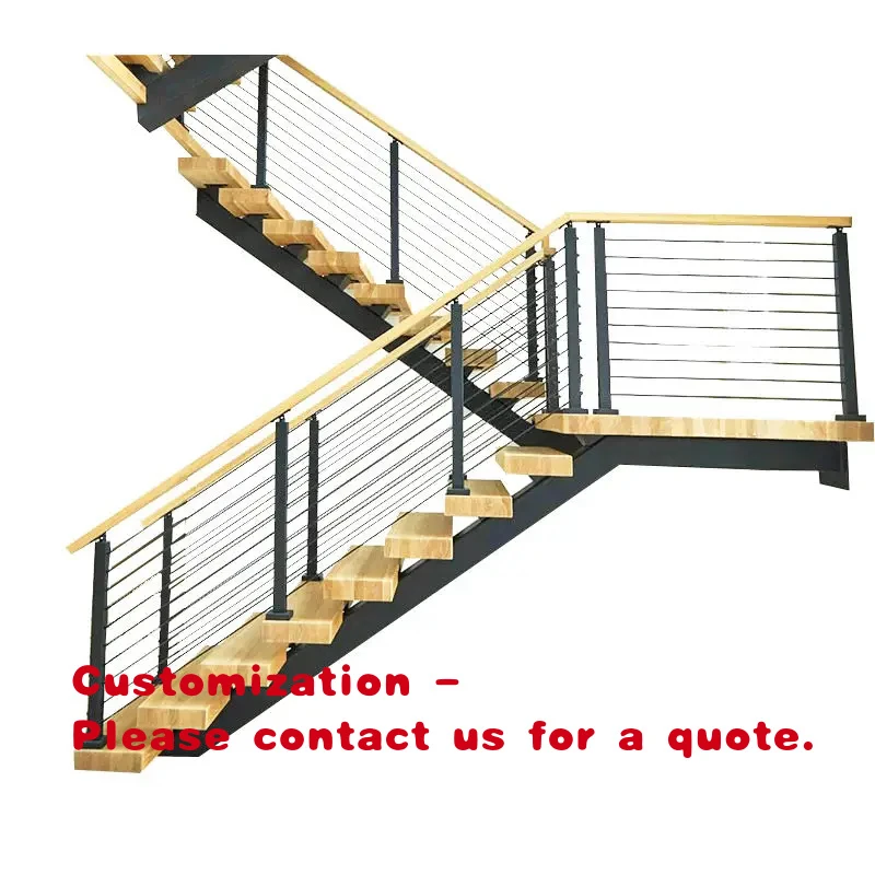 

custom.Single Beam Floating Stairs Stainless Steel 316 Railing Cantilever Staircase Wooden Treads Modern Indoor Decorative