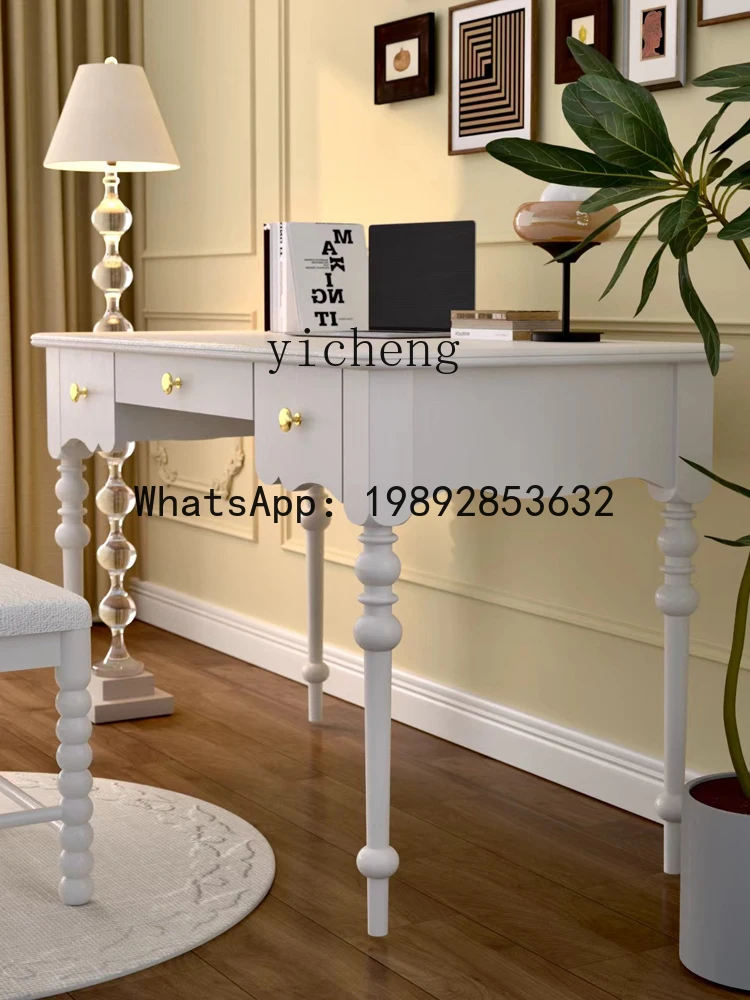 retro style all solid wood against the wall desk bookcase combination home study table writing table ivory white