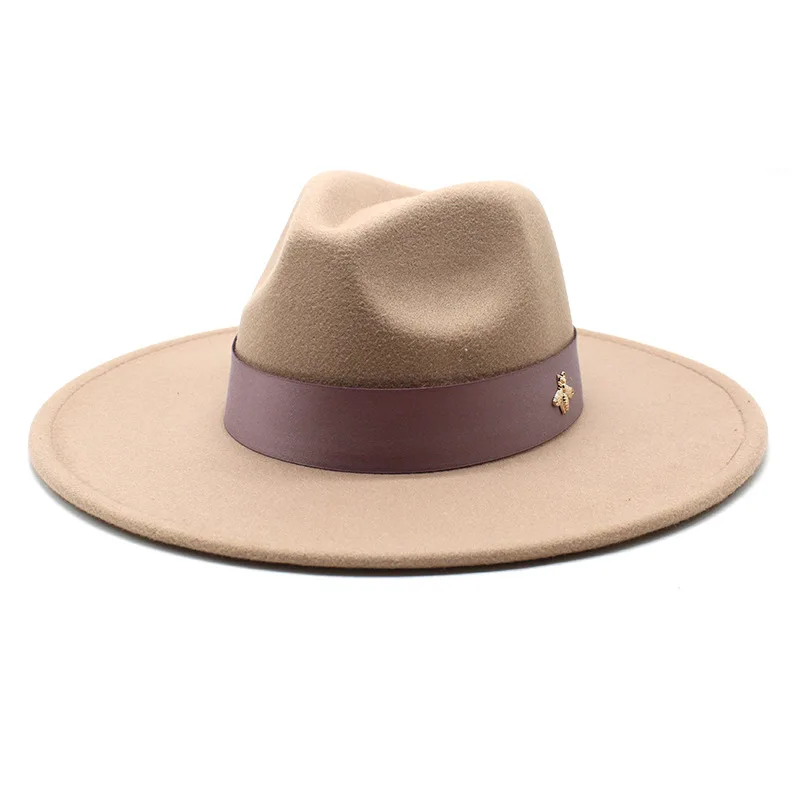 9 5cm Big Brim Woolen Bowler Hat Fashion Light Purple Gray Top Hat Peach Heart Top Big Brim Jazz Top Hat One Piece Dropshipping