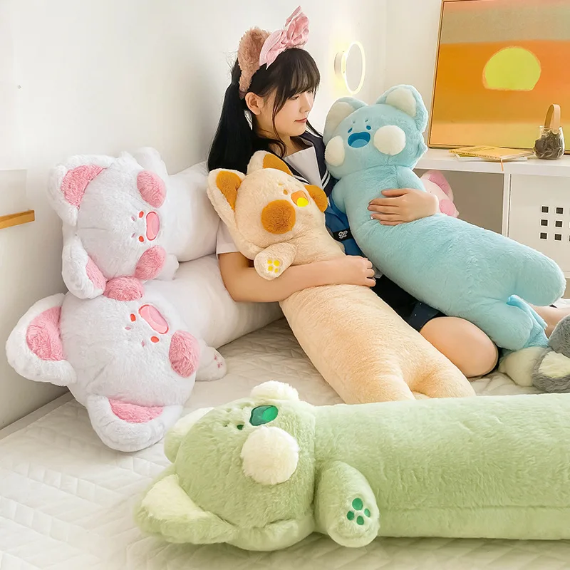 

Shy Cat Long Pillow Stuffed Fluffy Shy Kitten Bolster Standing Doll Grey Pink White Brown Green Blue Sleeping Hug Friend Gift