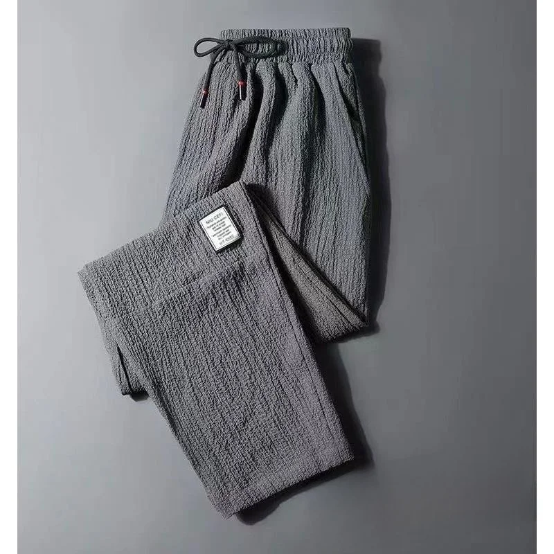 

Джинсы Cool Feel Ice Silk, мужские летние тонкие прямые свободные эластичные спортивные повседневные брюки на талии, модные брендовые универсальные облегающие брюки