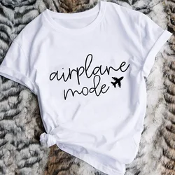 Airplane Mode T-shirts for Women Clothing Traveler Travel Tshirts Vacation T Shirts Pilot Tee Shirt Short Sleeve Tee Clothes
