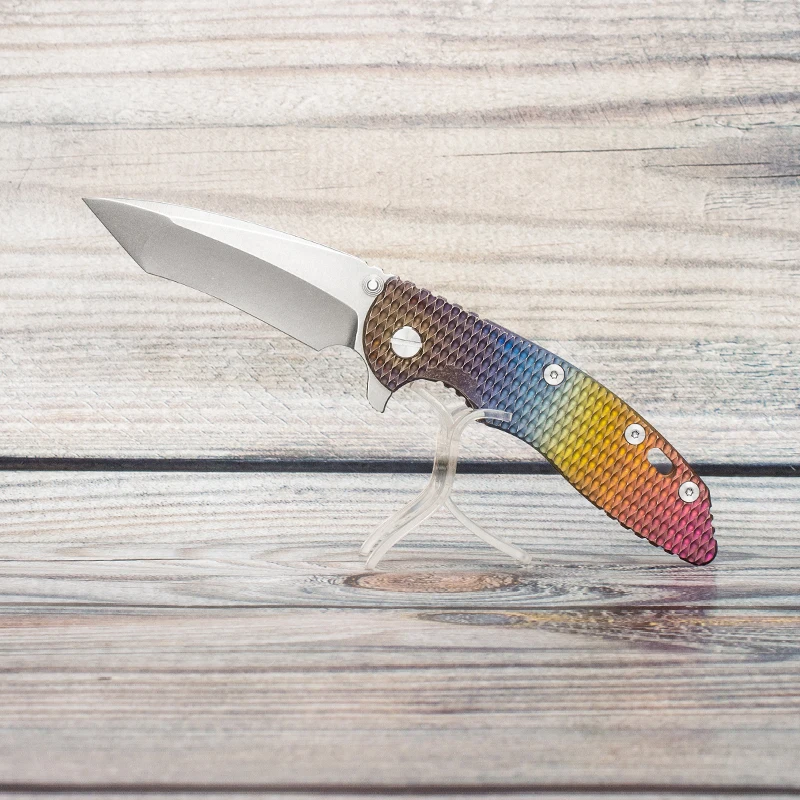 Custom Folding Knife Hinderer XM-18 Pocket EDC CPM 20CV Blade Rainbow Titanium Handle Survival Tools Copper Decoration EVIL EYES