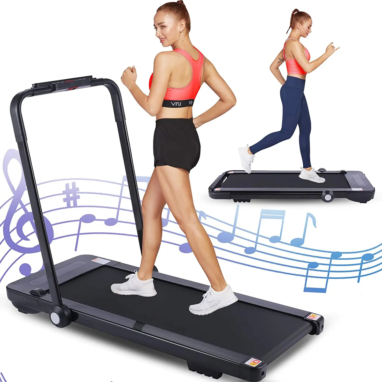 

2 in 1 Flat Home Use Electric Running Machine Motorized Folding Portable Treadmill for Space Saving