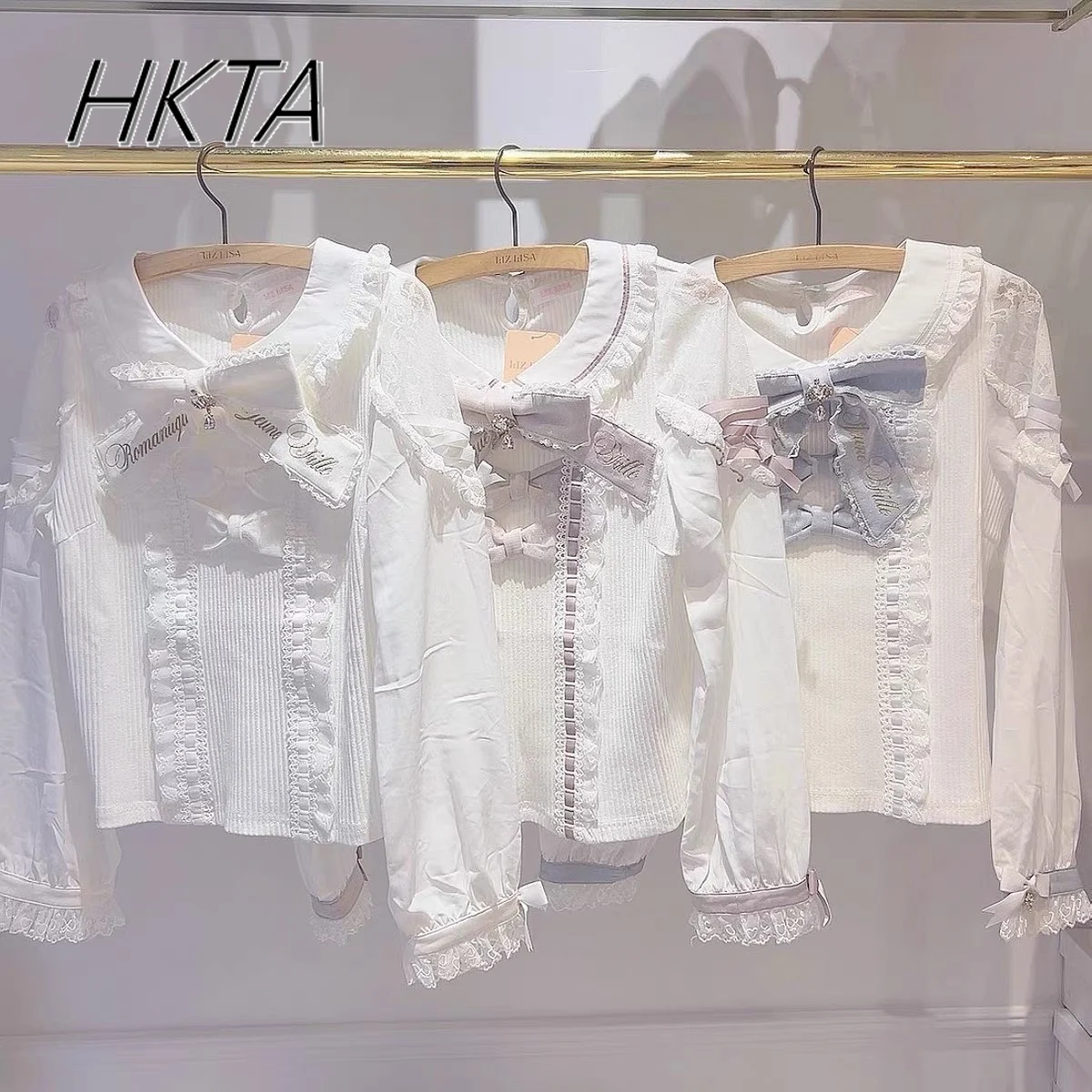 Sweet Japanese Liz Top Mine Mass-produced Knitted Sweater Shirt Embroidered Bow Color Matching Knittwear Sweater Tshirt Top Girl