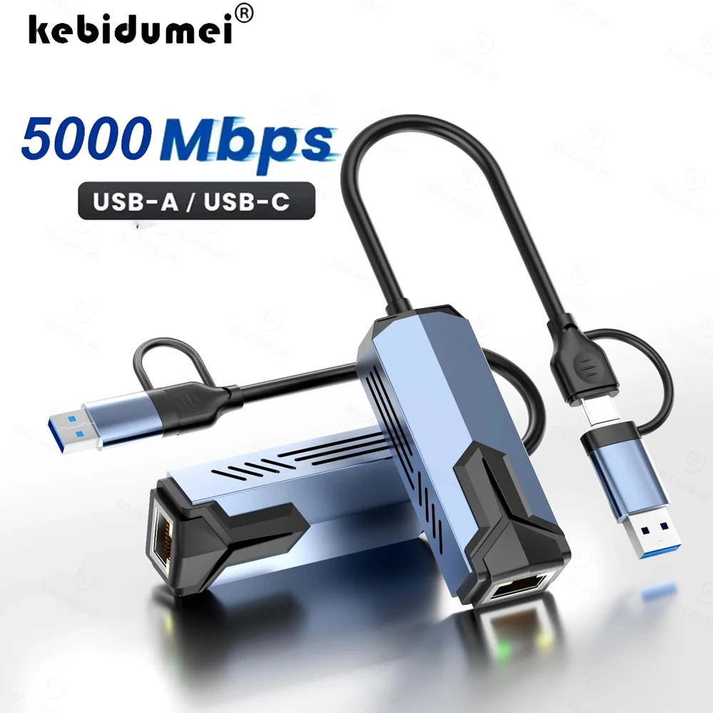 5G USB Ethernet Adapter 5000Mbps USB3.0 Network Card for Laptop PC USB3.0 Type C to RJ45 Switch USB Ethernet