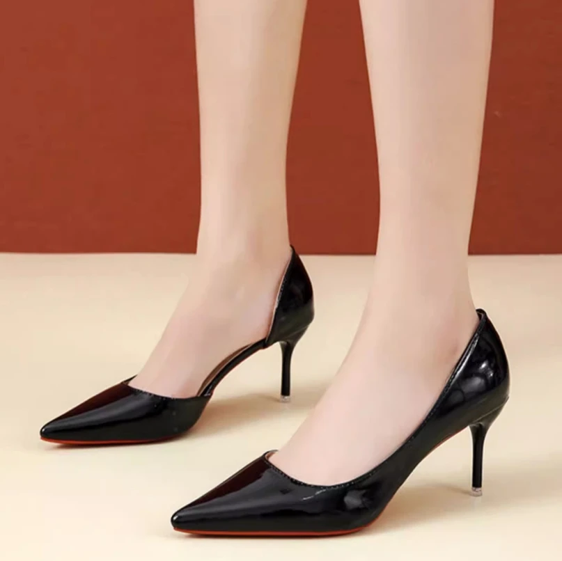

Summer new rhinester high heels sexy thin patent leather sandals work wedding shoes