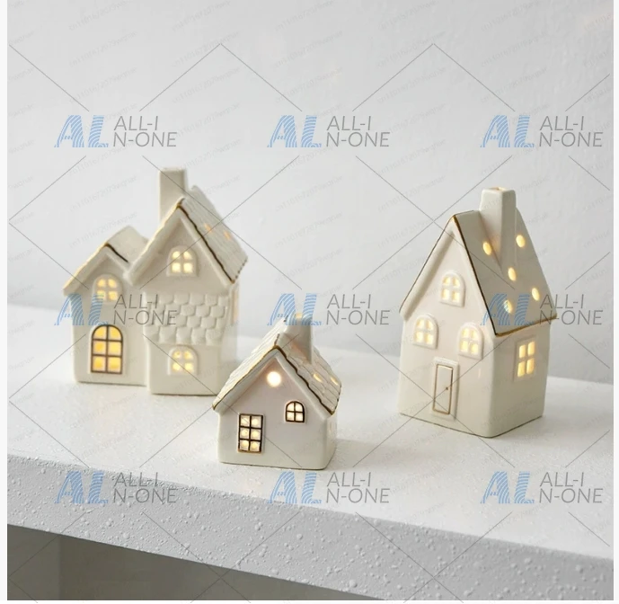 Christmas Tree House Creative Ceramic Ornaments Luminous Snow House Snow House Scene Arrangement Tabletop Small Ornaments