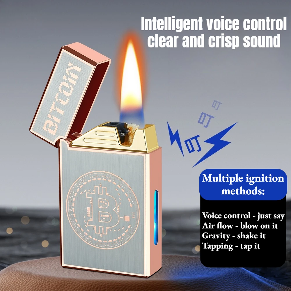 Smart Voice-Activated Coal Oil Lighter Crisp Sound Diamond Pattern Metal Lighter, Blue Light Oil Tank, Cigarette Accessory Gift