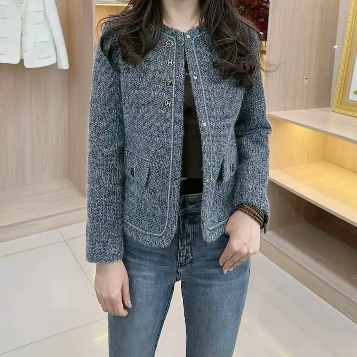 

2025 Spring Autumn New Chic Knitted Cardigan Jackets Women's Outwear Fashion Loose Long Sleeve Short Wool Jacket Tops