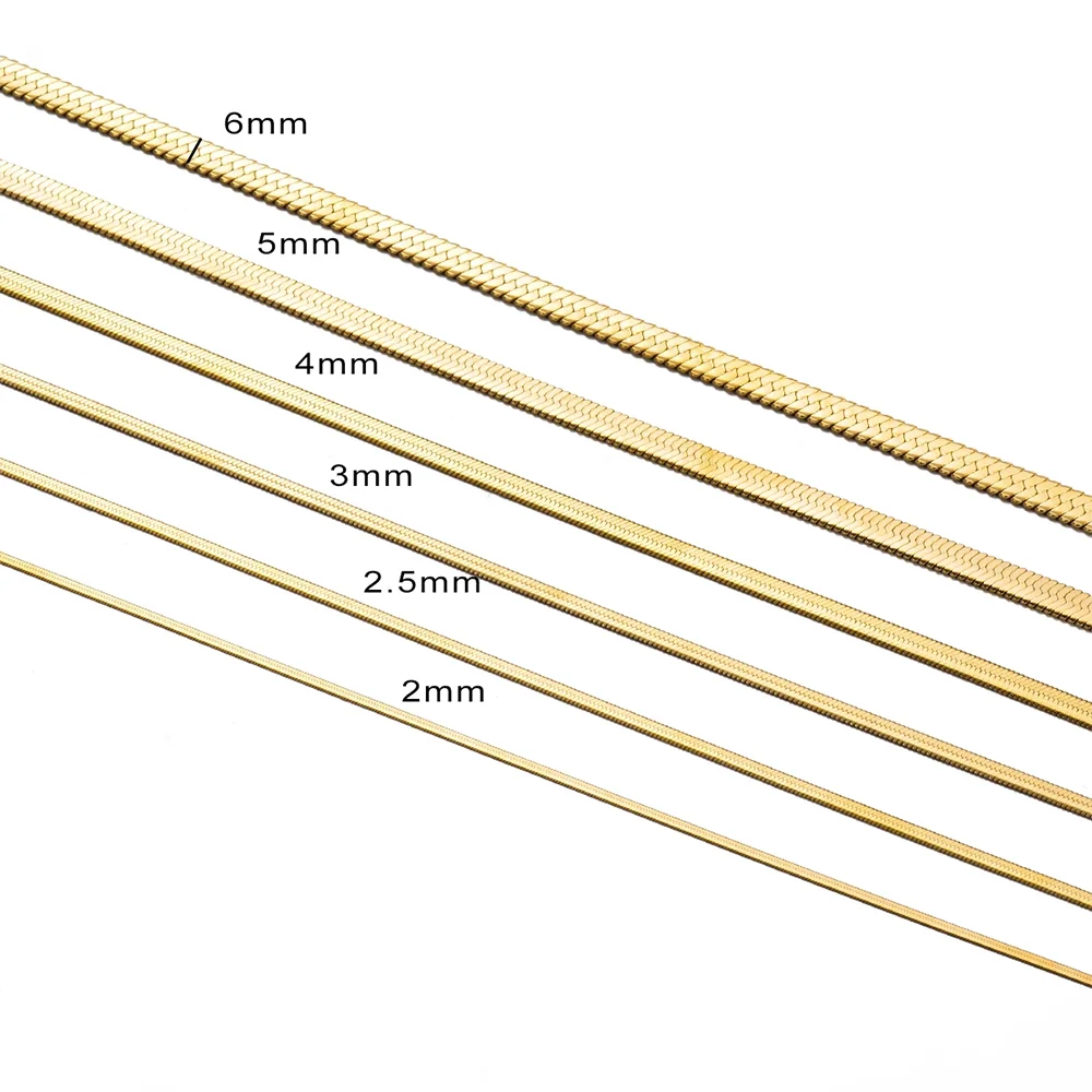 1 Stück, Breite 2mm/3mm/4mm/5mm/6mm, 316L Edelstahl, flache Fischgrät-Schlangenkette, Halskette, Schmuck für Männer und Frauen, nicht allergieauslösend – Detail 1