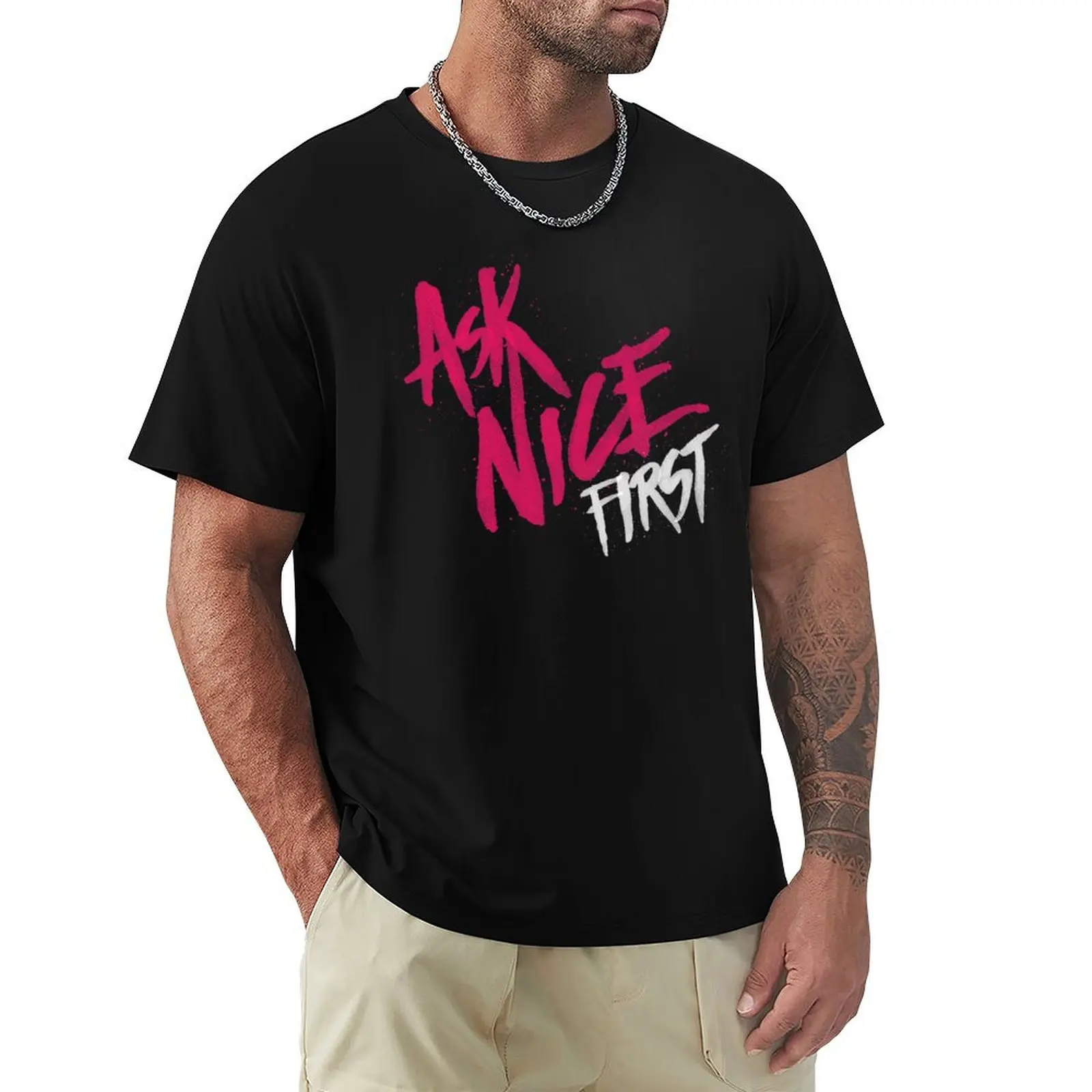 Ask Nice First T-Shirt Basic Casual Short Sleeve Cotton Shirt