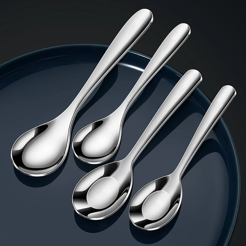 

6 Pieces of 99.9% Anti-bacterial Baby Feeding Spoons LFGB Certification 316L Stainless Steel Ladle Handle Thicken Family Cutlery
