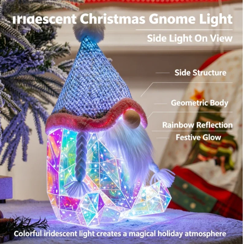 Santa Figurine Holiday Desktop Ornament Festive Night Glow Gnome Statue Gift for Home Mantel Shelf New Year Party Decoration