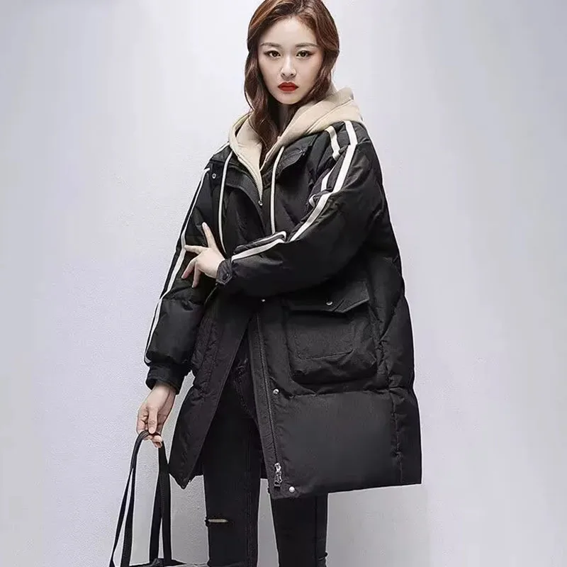 Fake Two Hooded Parka Overcoat Women's New Winter Cold Proof Coat Warm Down Cotton Coats Female Korean Thicke Padded Jacket 3XL