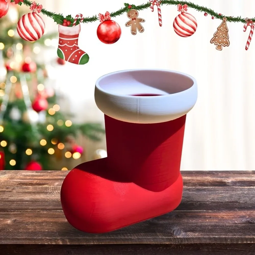 3D Printing Christmas Boots Pencil Holder PLA Fork Storage Brush Pot Desktop Decor Broken-resistant Pen Container for Students